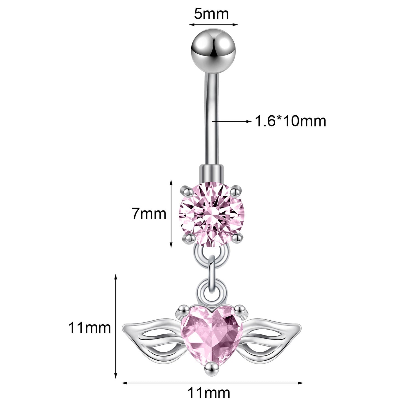 14G Double Wing Dangle Belly Navel Rings Pink Zirconia Belly Button Rings