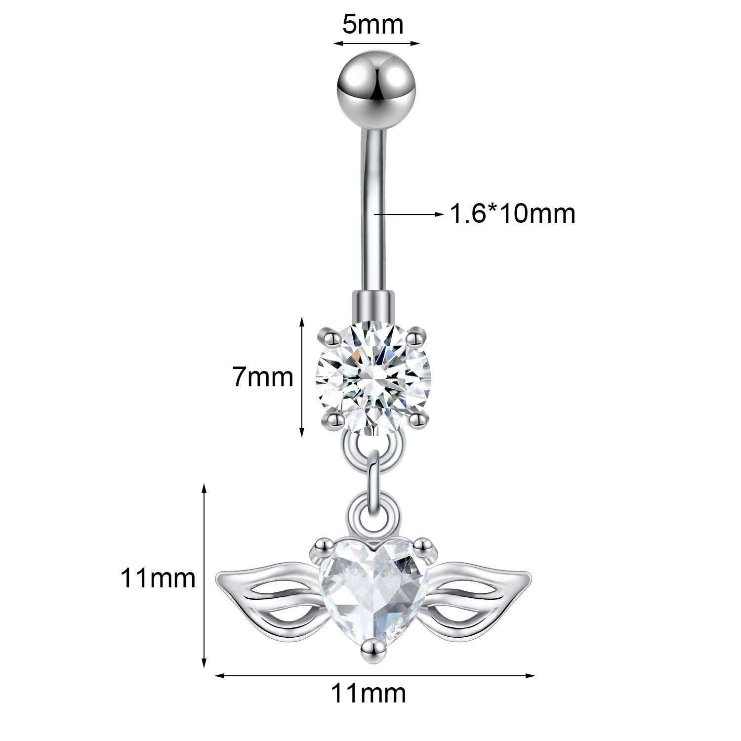 14G Double Wing Dangle Belly Navel Rings Bling Zirconia Belly Button Rings