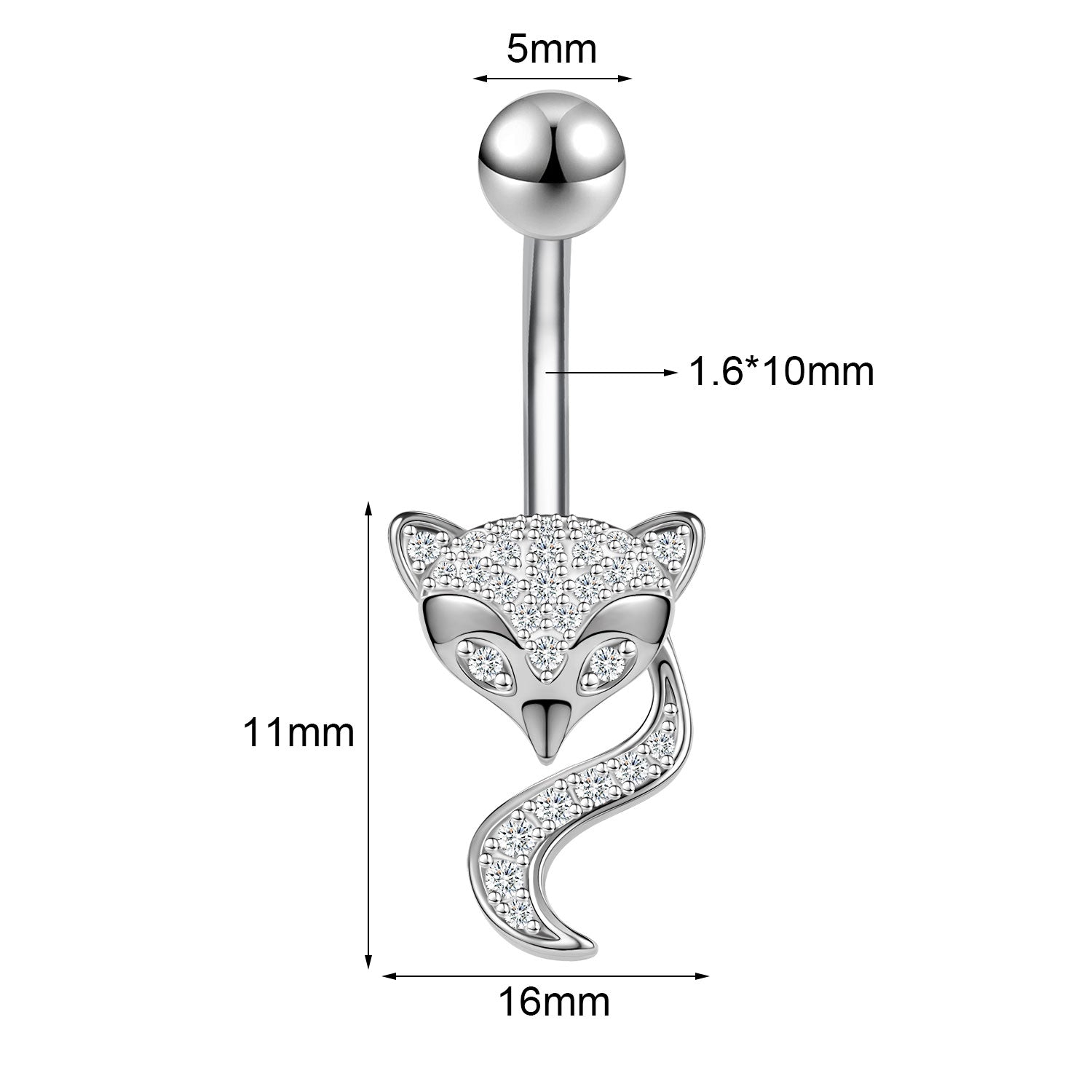 14G Fox Belly Navel Rings Sparkling Zirconia Belly Button Rings