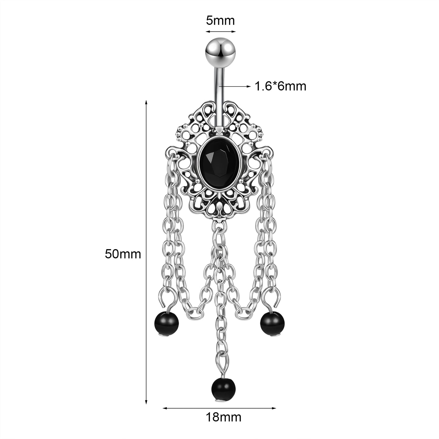 14G Tassels Belly Navel Rings Black Zirconia Belly Button Rings