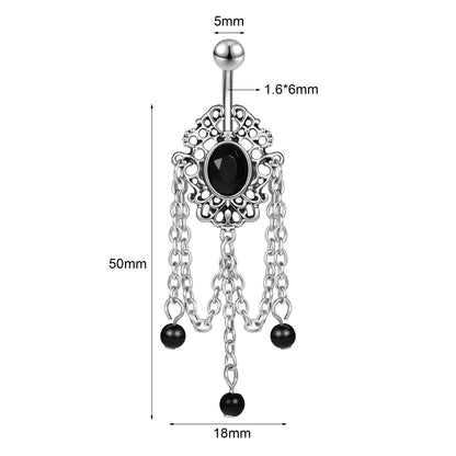 14G Tassels Belly Navel Rings Black Zirconia Belly Button Rings