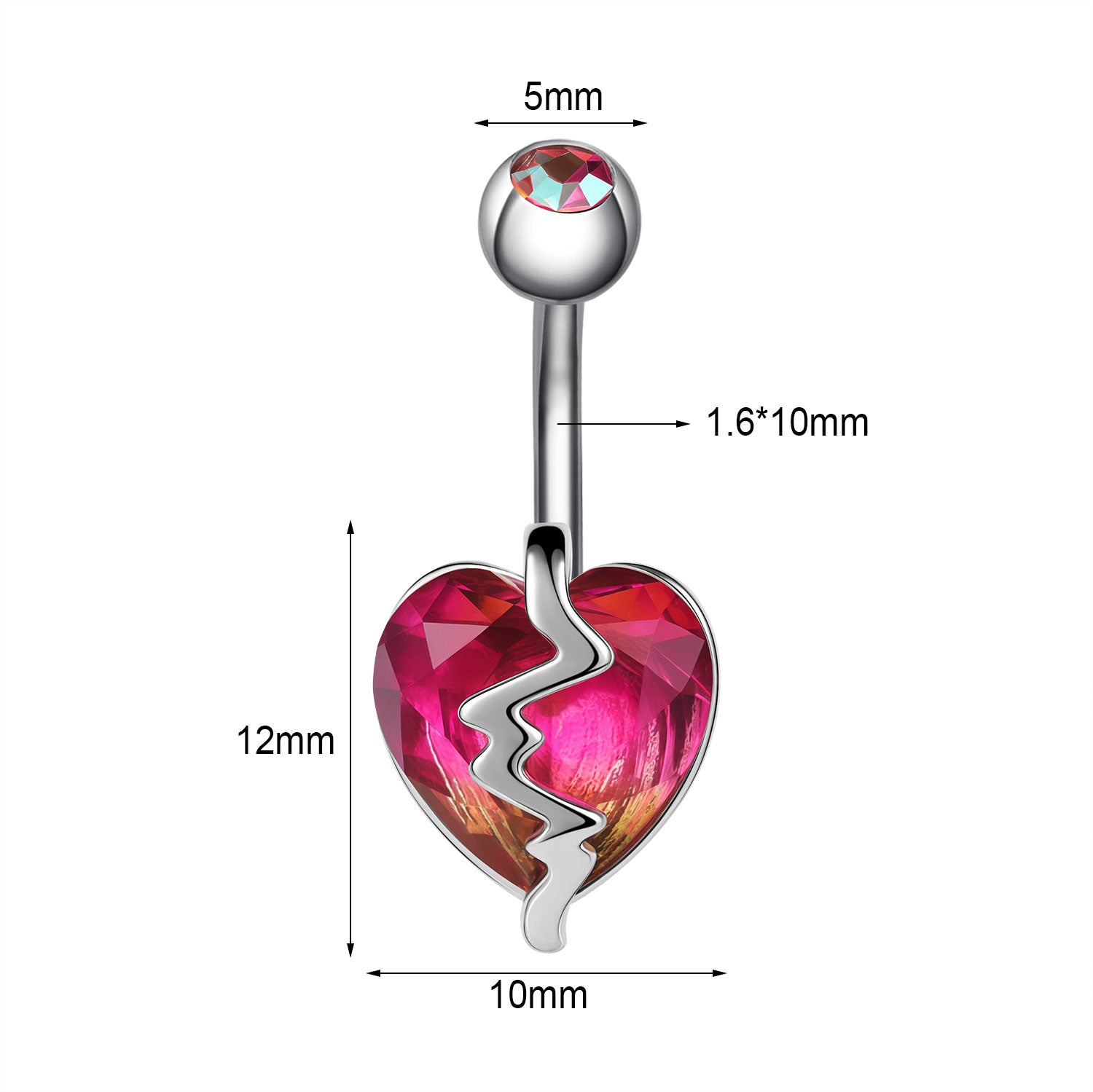 14G Heart Belly Navel Rings Red Crystal Belly Button Rings
