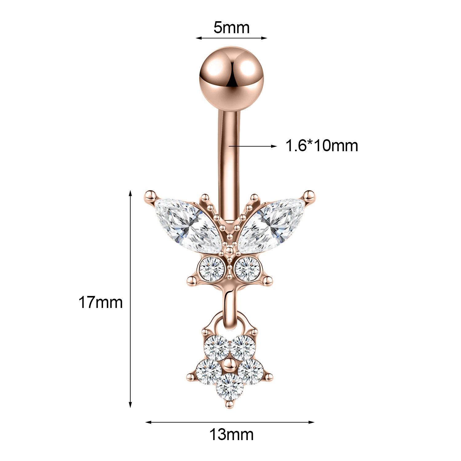 14G Butterfly Belly Navel Rings Flower Zirconia Belly Button Rings