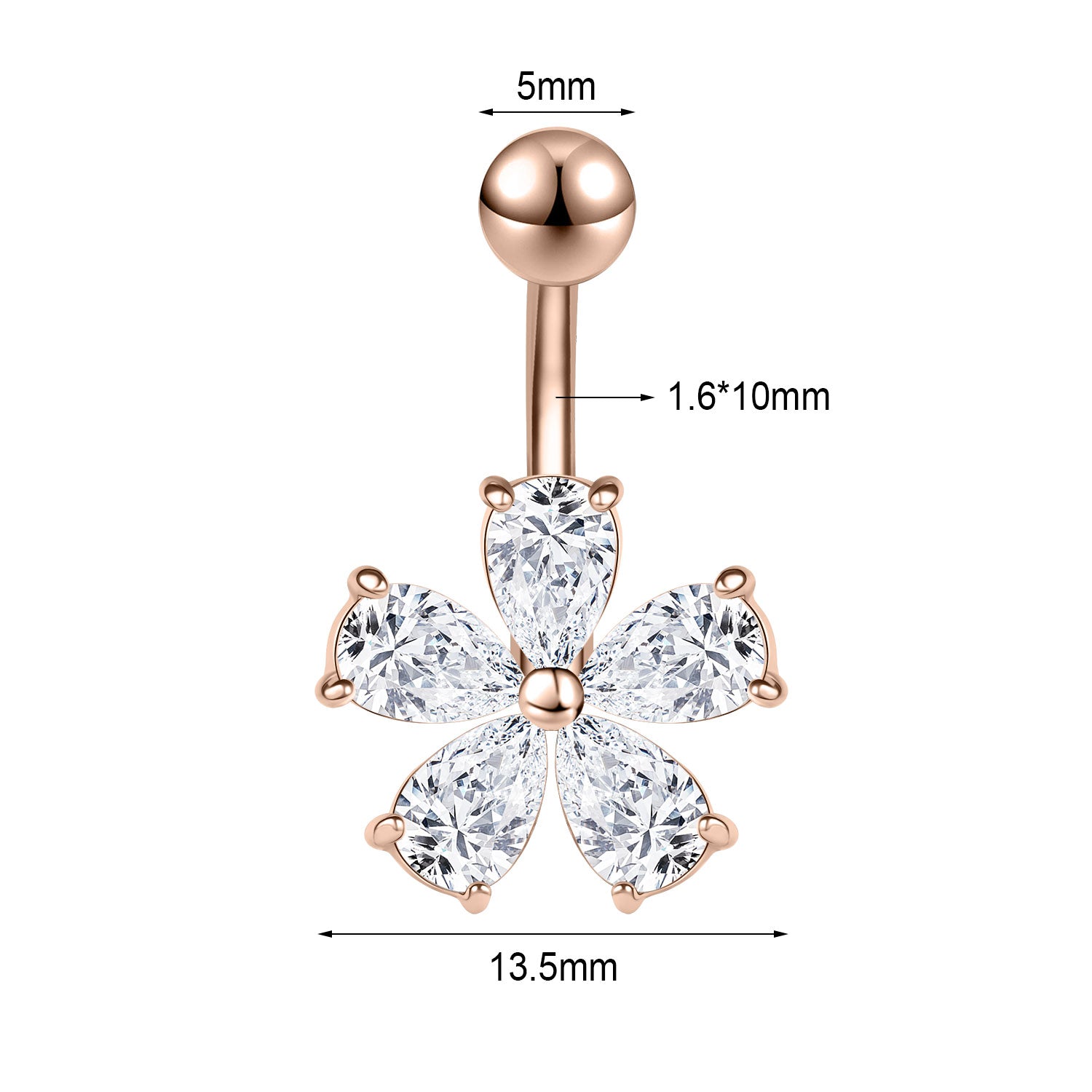14G Flower Belly Navel Rings AAA Cubic Zirconia Belly Button Rings