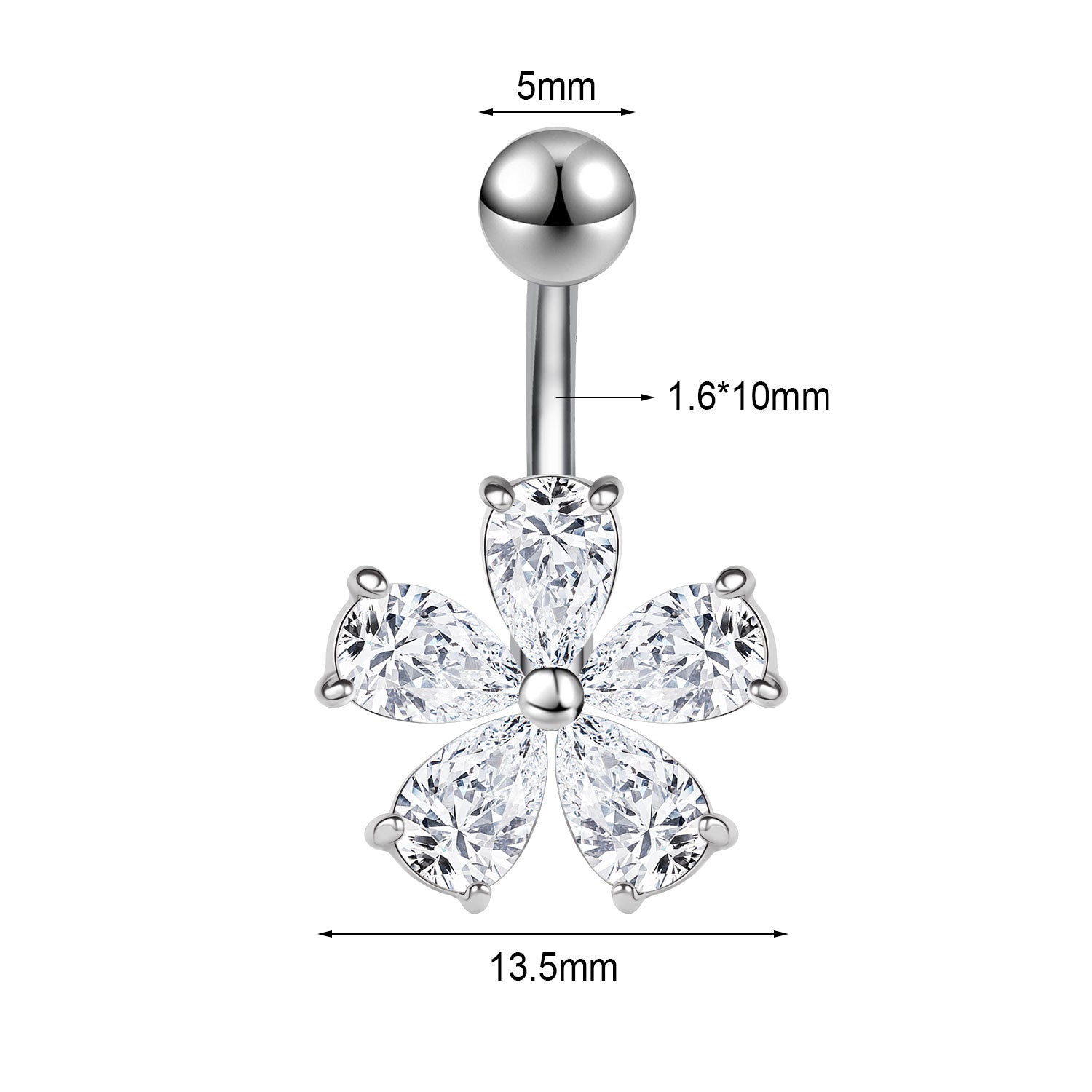 14G Flower Belly Navel Rings Cubic Zirconia Belly Button Rings