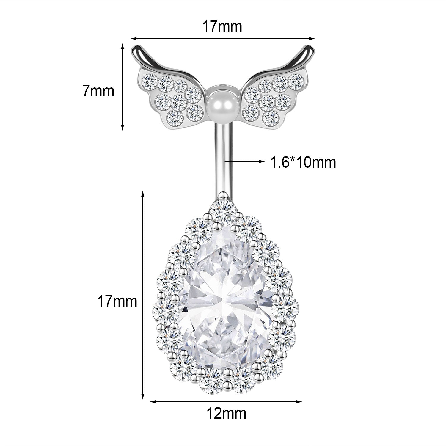 14G Double Wing Belly Navel Rings Cubic Zirconia Belly Button Rings