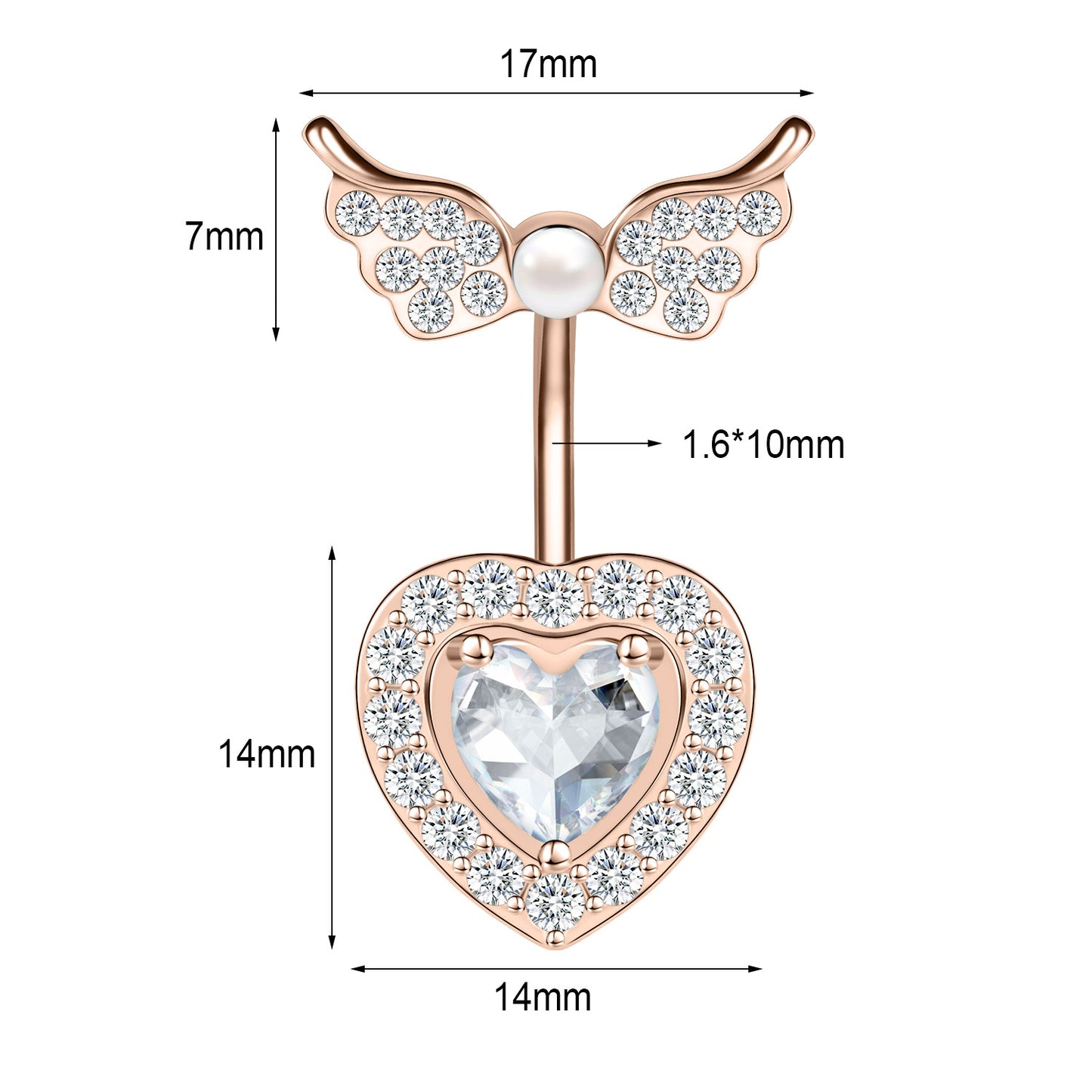 14G Stainless Steel Belly Navel Rings Heart Zircon Belly Button Rings