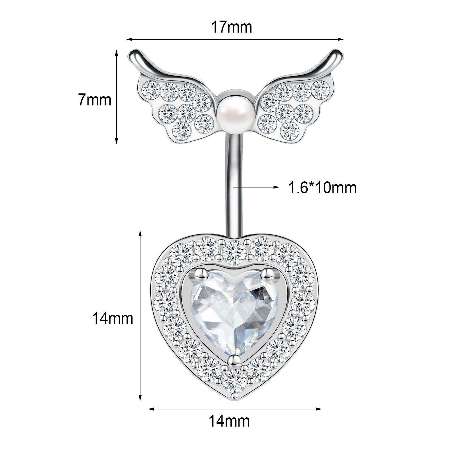 14G Heart Belly Navel Rings AAA Cubic Zircon Belly Button Rings
