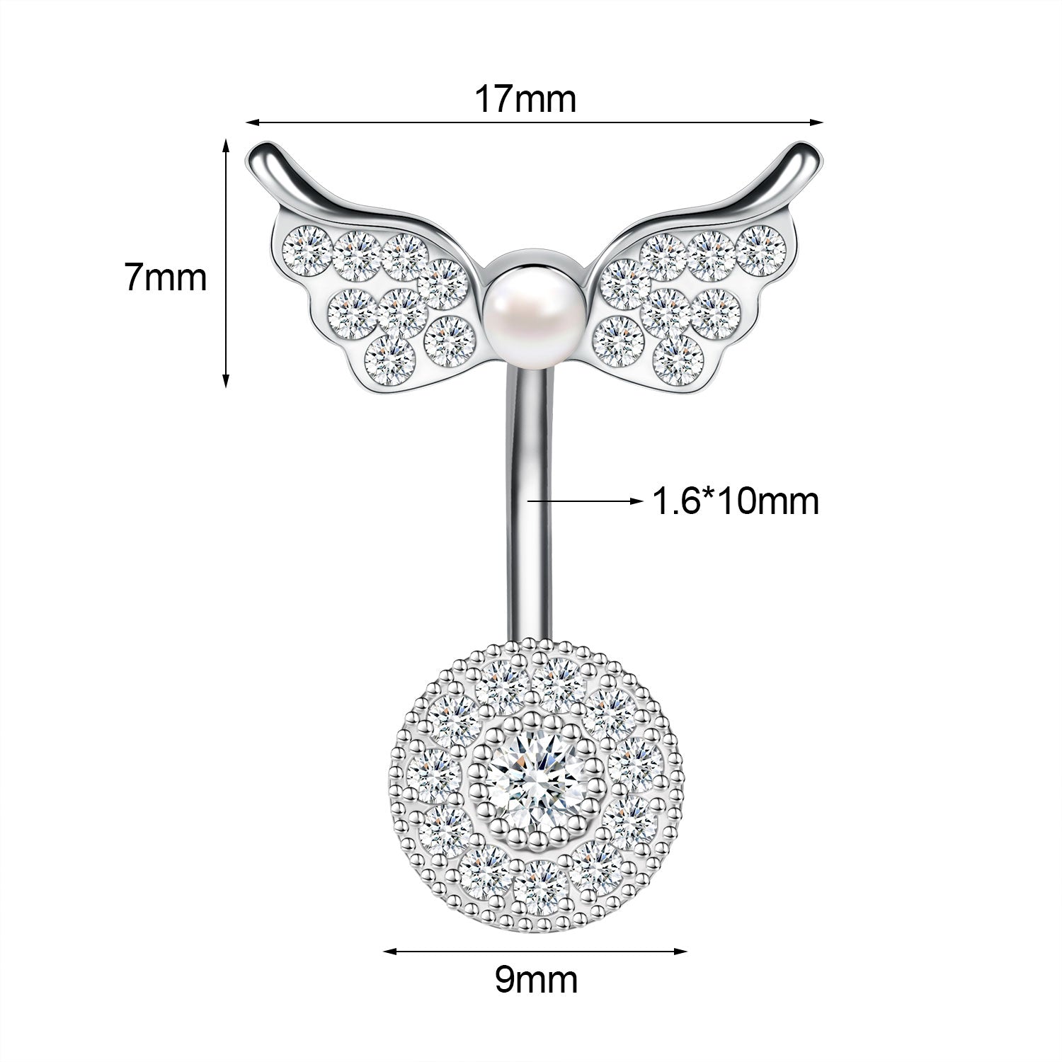 14G Stainless Steel Belly Navel Rings Round Zircon Belly Button Rings