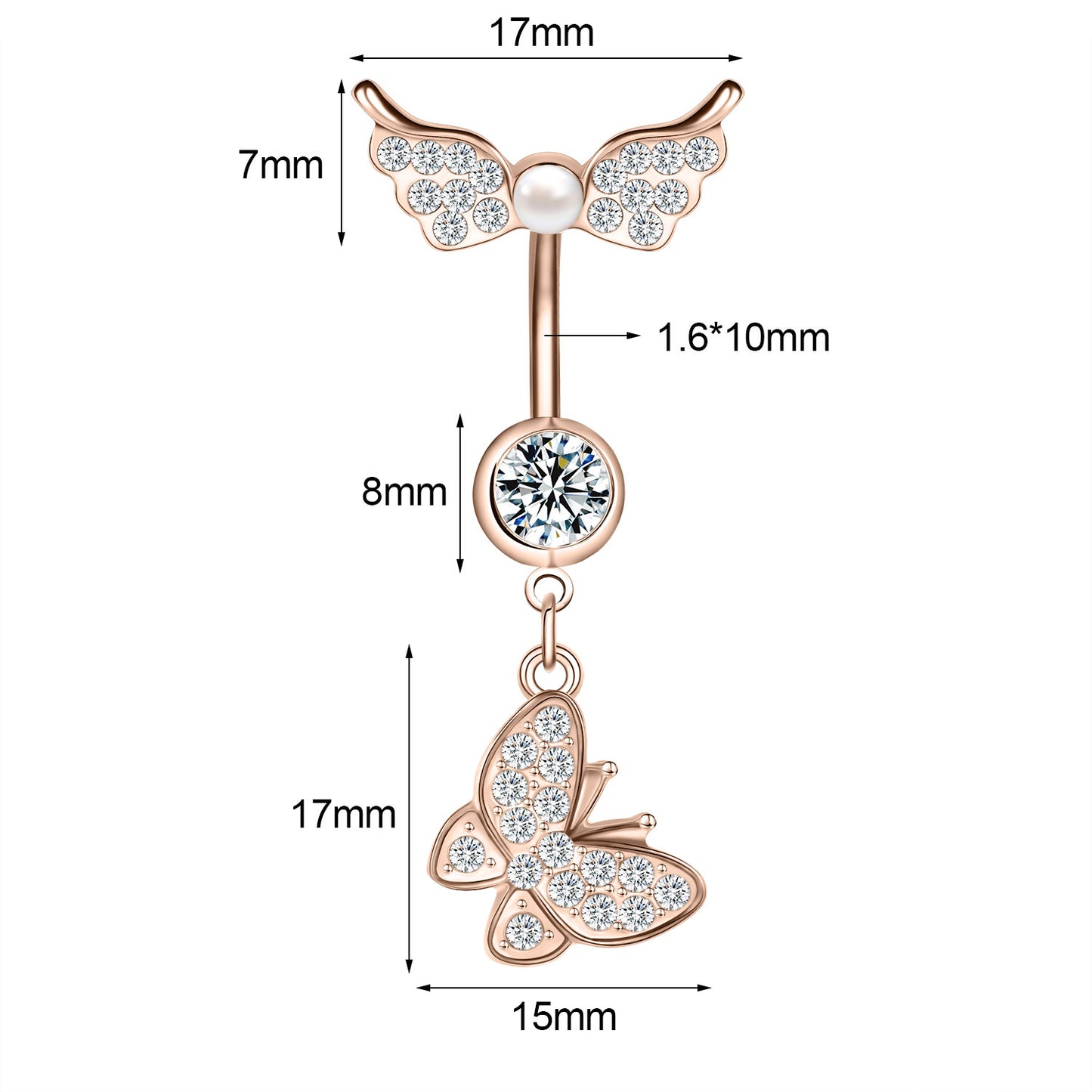 14G Butterfly Dangle Belly Navel Rings Cubic Zircon Belly Button Rings