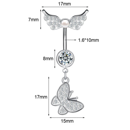 14G Butterfly Dangle Belly Navel Rings Bling Zircon Belly Button Rings