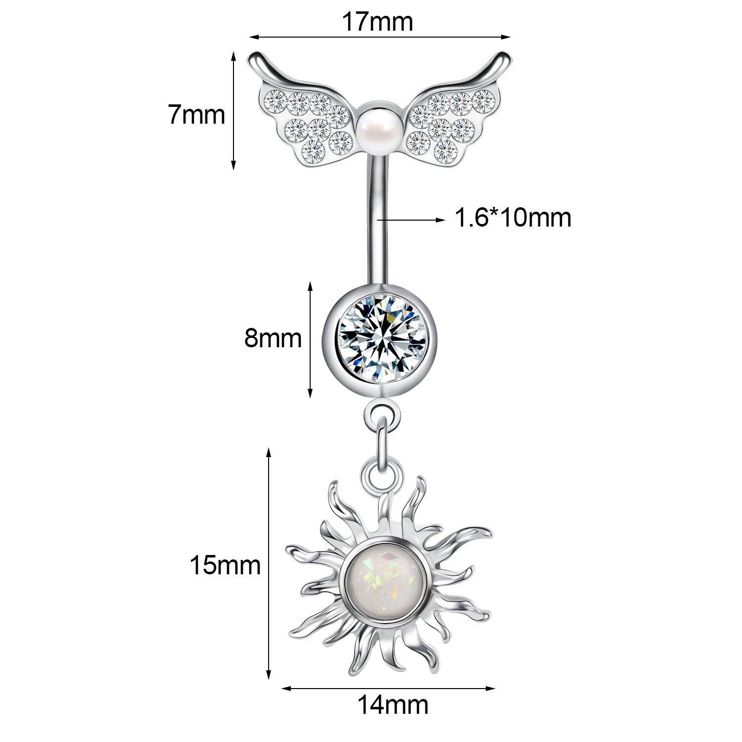 14G Stainless Steel Belly Navel Rings Opal Dangle Belly Button Rings