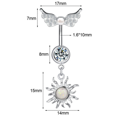 14G Stainless Steel Belly Navel Rings Opal Dangle Belly Button Rings