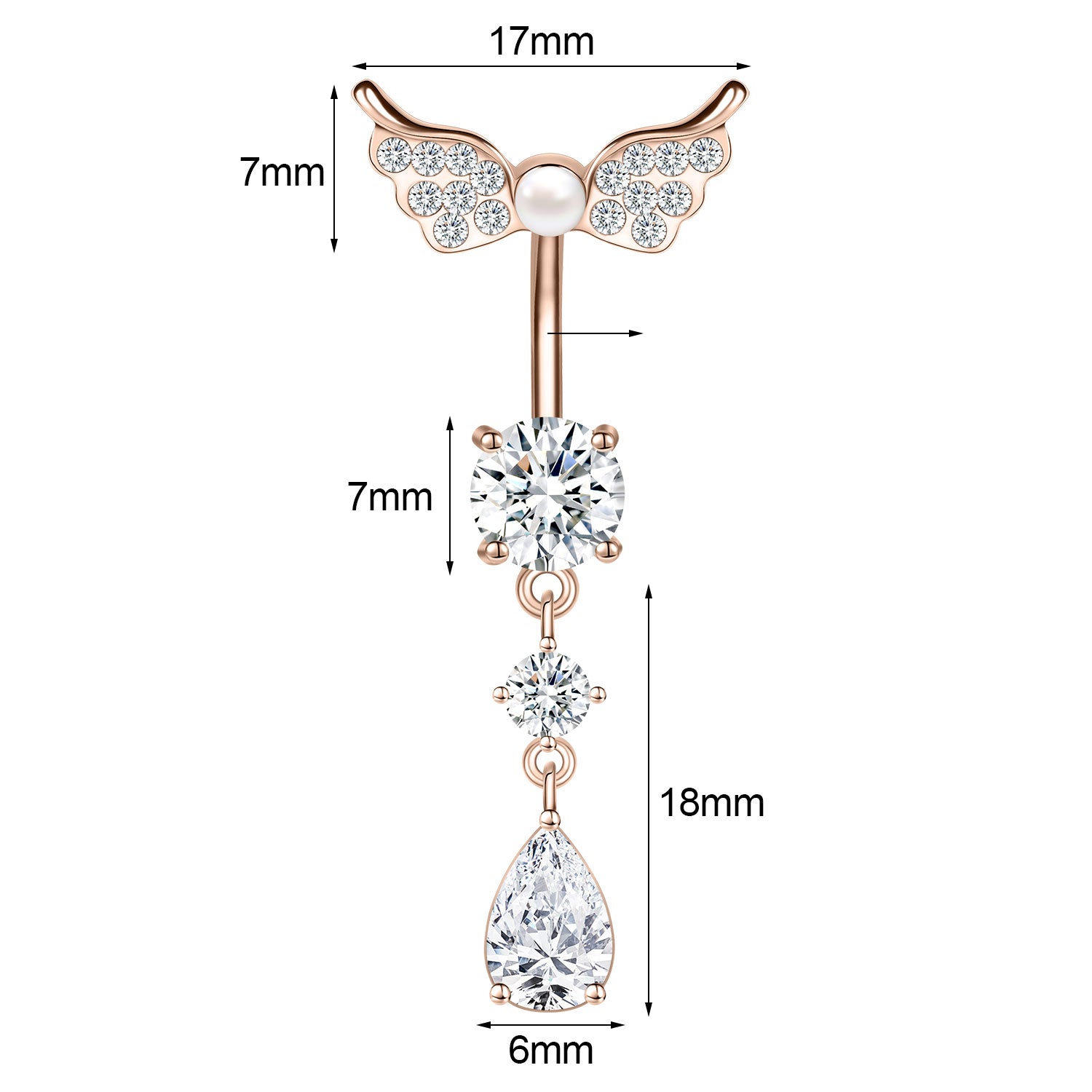 14G Stainless Steel Belly Navel Rings Cubic Zircon Dangle Belly Button Rings