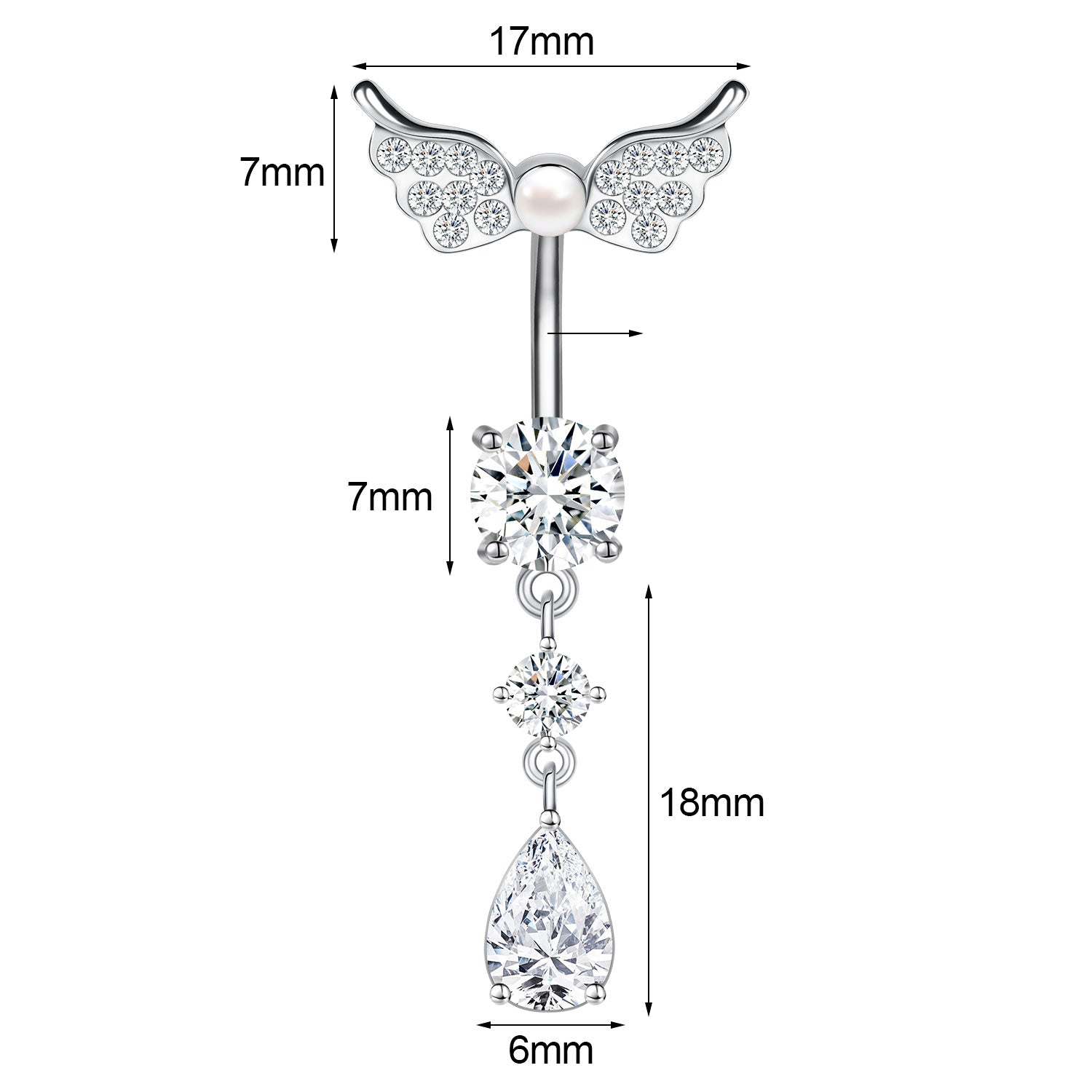 14G Stainless Steel Belly Navel Rings Zircon Dangle Belly Button Rings