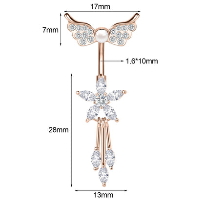 14G Flower Belly Navel Rings Bling Zircon Dangle Belly Button Rings