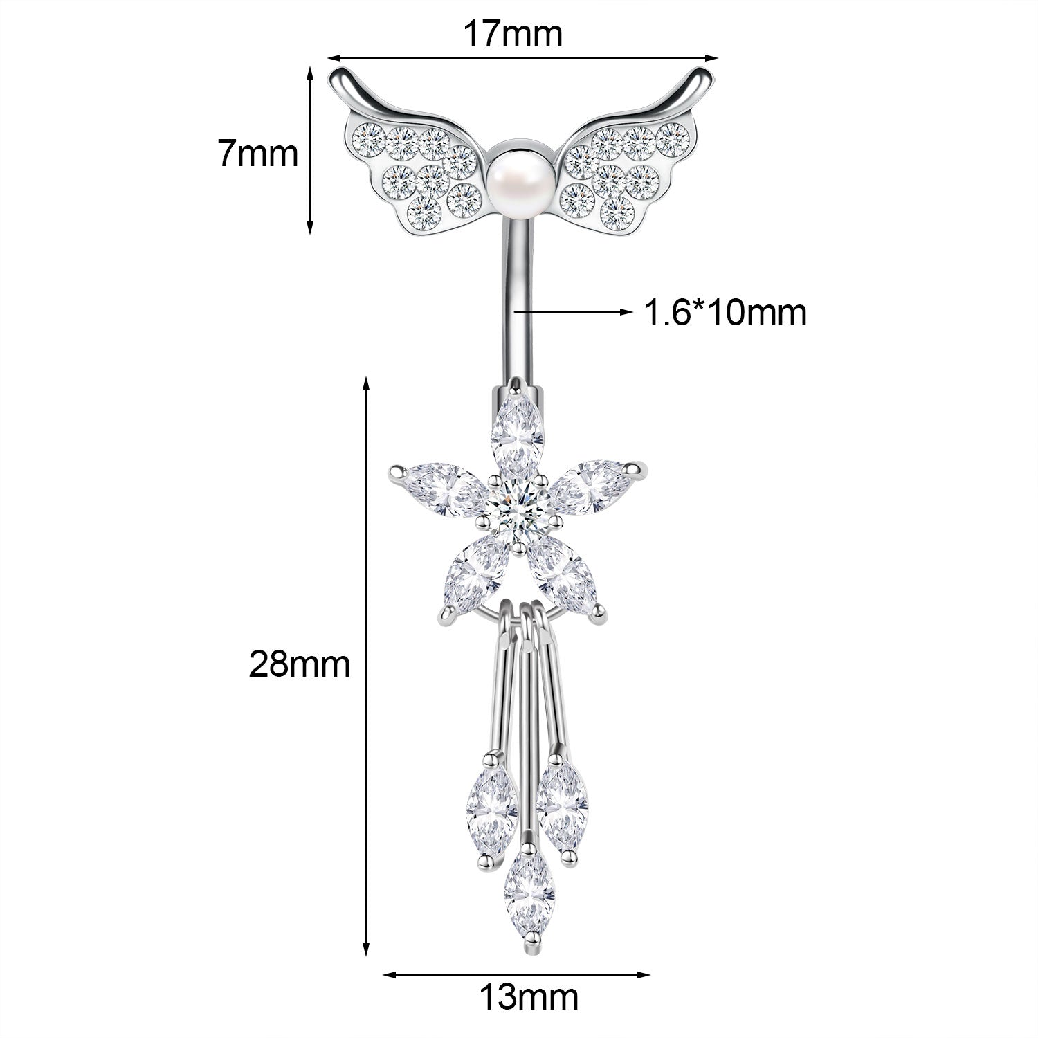 14G Flower Belly Navel Rings Cubic Zircon Dangle Belly Button Rings