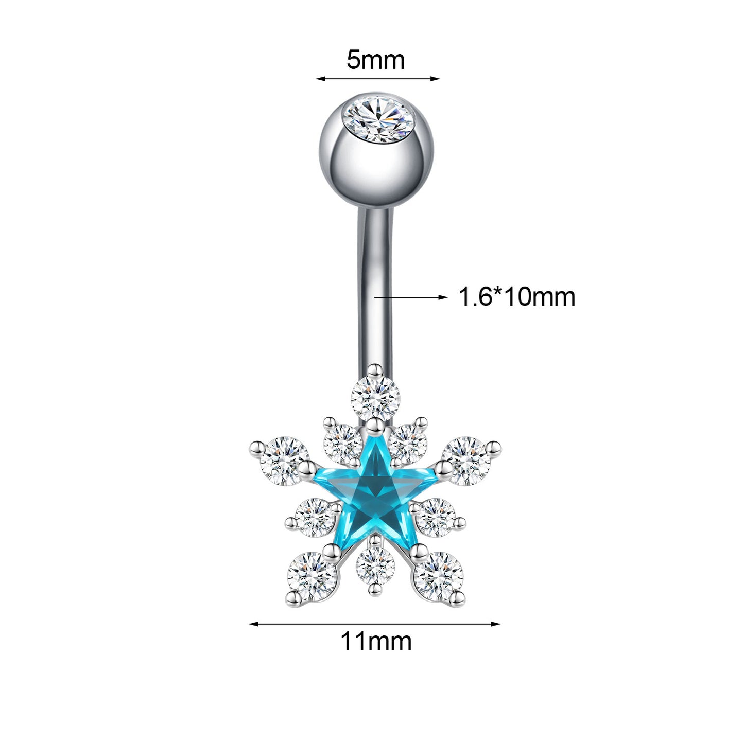 14G Snowflake Belly Navel Rings CZ Crystal Belly Button Rings