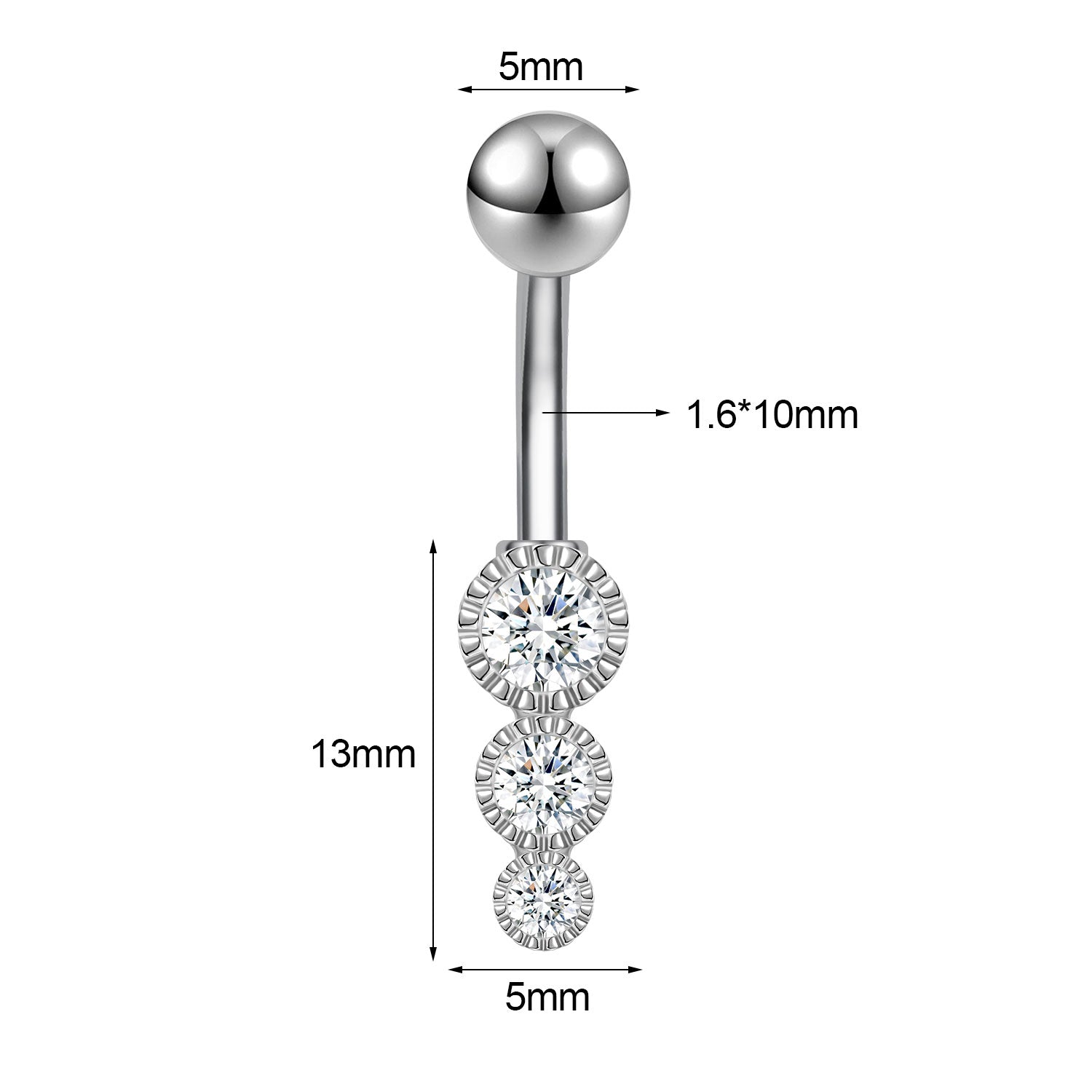 14G Stainless Steel Belly Navel Rings Zircon Dangle Belly Button Rings