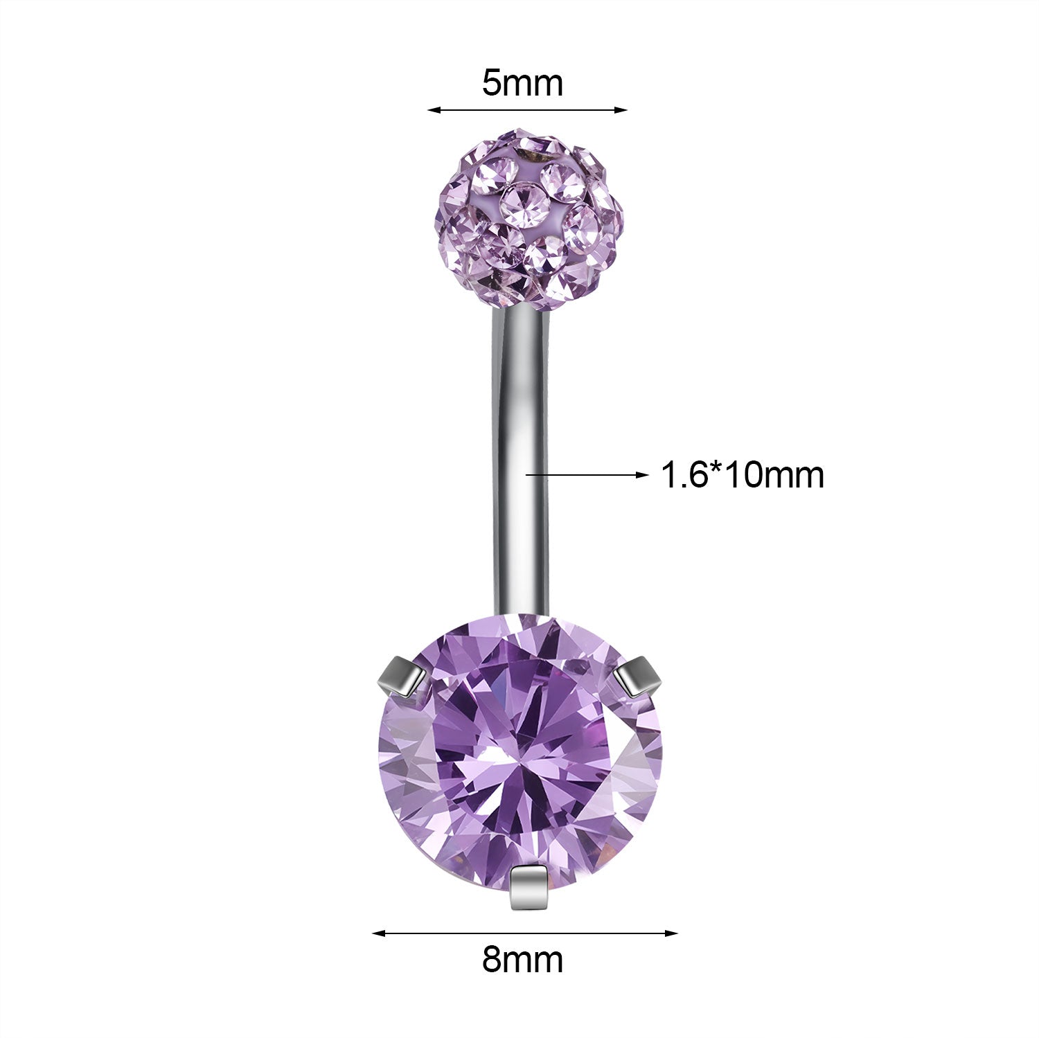 14G Stainless Steel Belly Navel Rings Purple Zircon Belly Button Rings