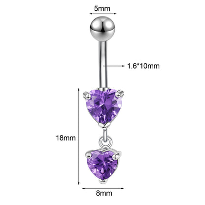 14G Heart Dangle Belly Navel Rings Purple Zircon Belly Button Rings