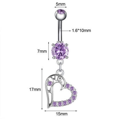 14G Heart Dangle Belly Navel Rings Purple Zircon Belly Button Rings