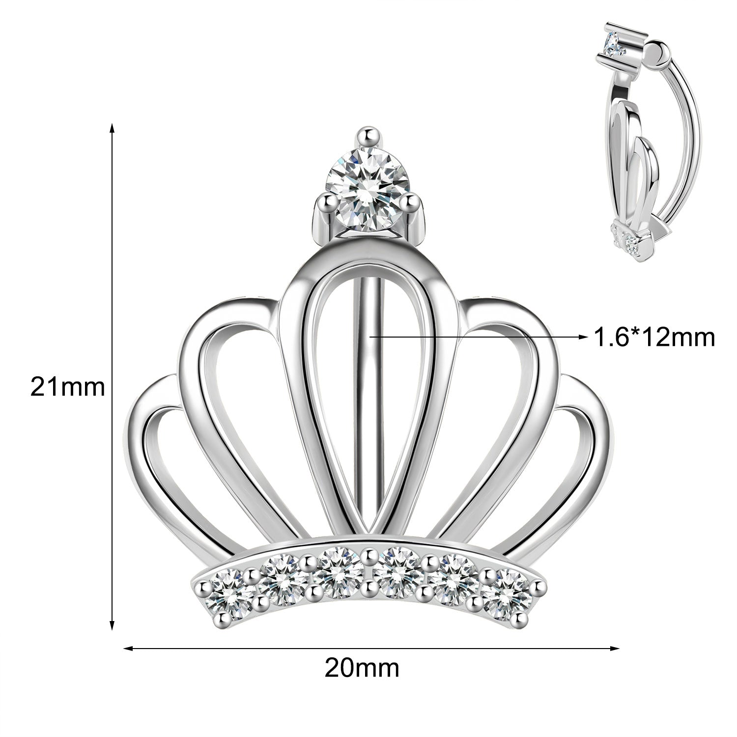 14G 925 Sterling Silver Crown Belly Navel Rings Clear Zircon Belly Button Rings