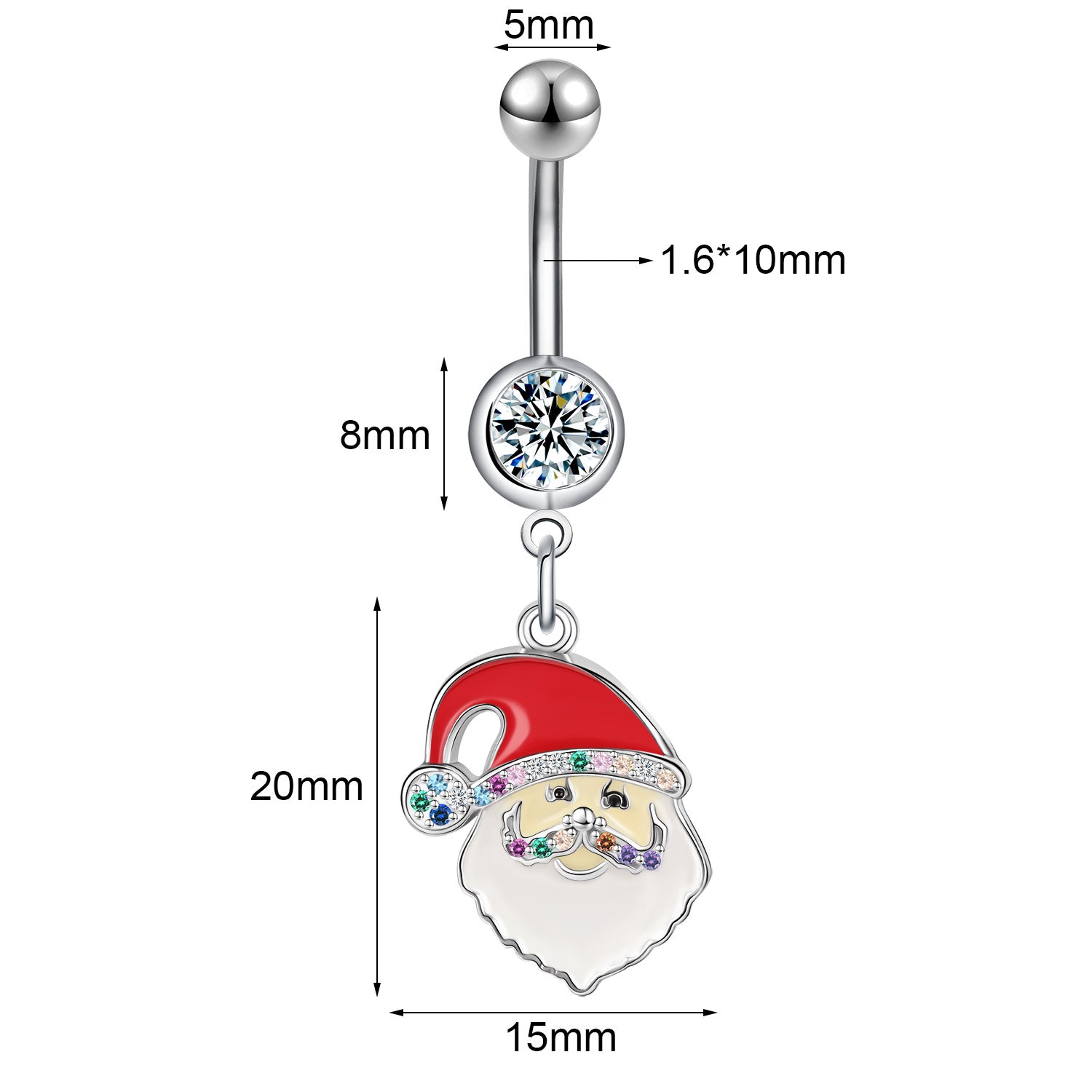 14G Santa Claus Belly Navel Rings Bling Crystal Belly Button Rings Christmas Jewelry