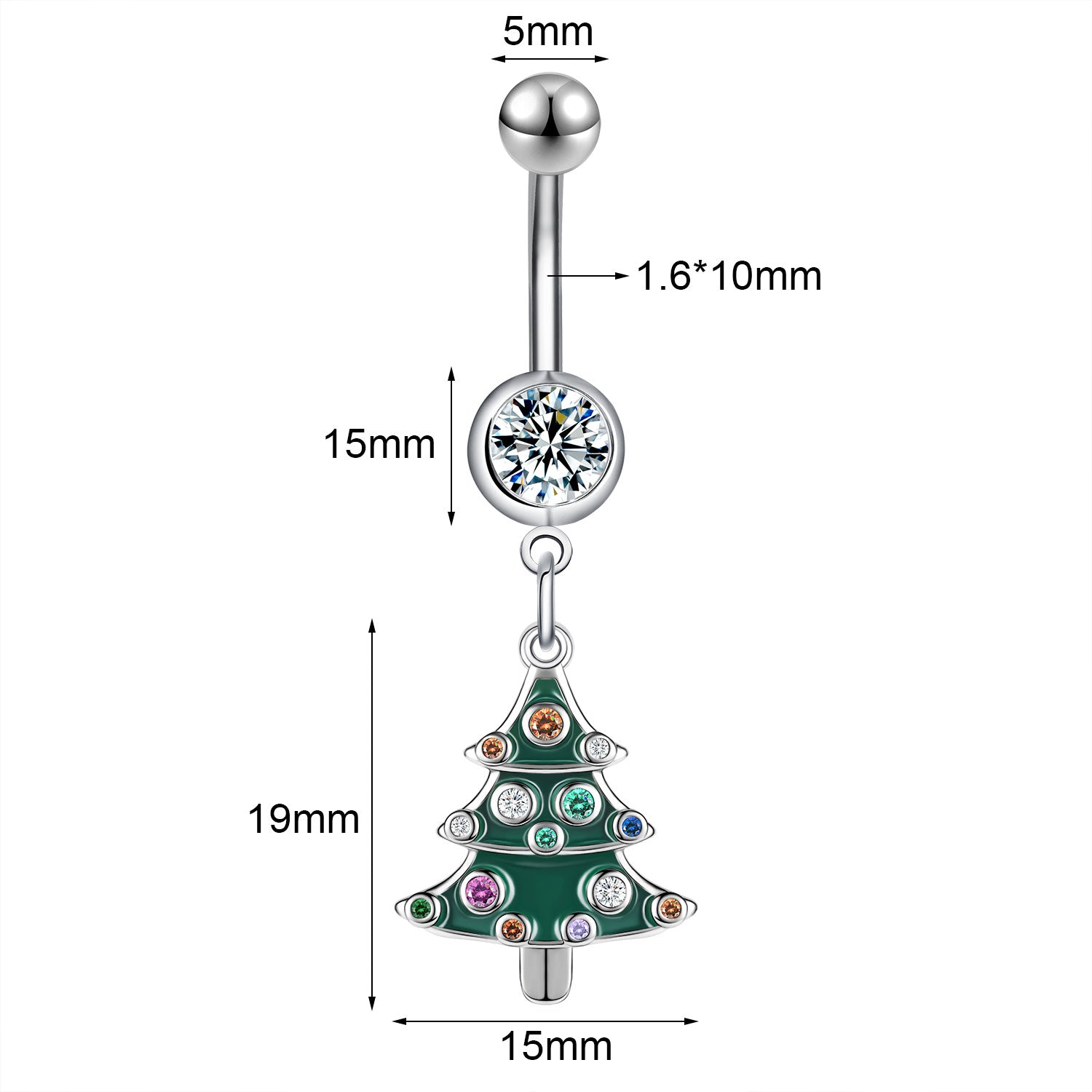 14G Christmas Tree Belly Navel Rings Bling Crystal Belly Button Rings
