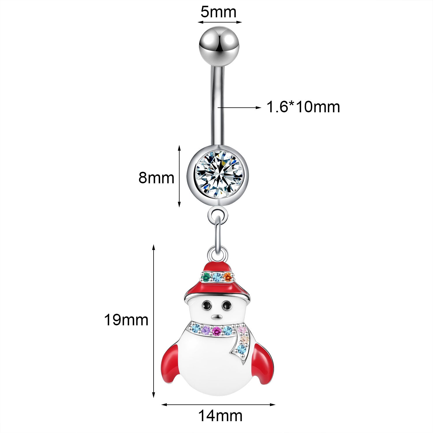 14G Snowman Belly Navel Rings Bling Crystal Belly Button Rings Christmas Jewelry