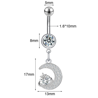 14G Moon Star Dangle Belly Navel Rings CZ Crystal Belly Button Rings