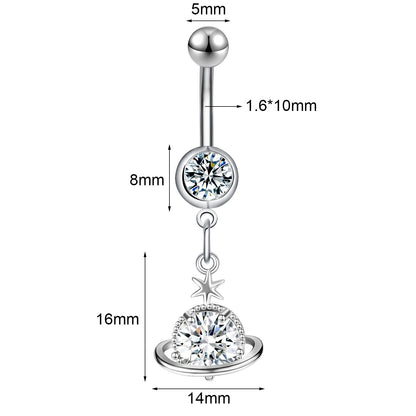 14G Planet Dangle Belly Navel Rings CZ Crystal Belly Button Rings