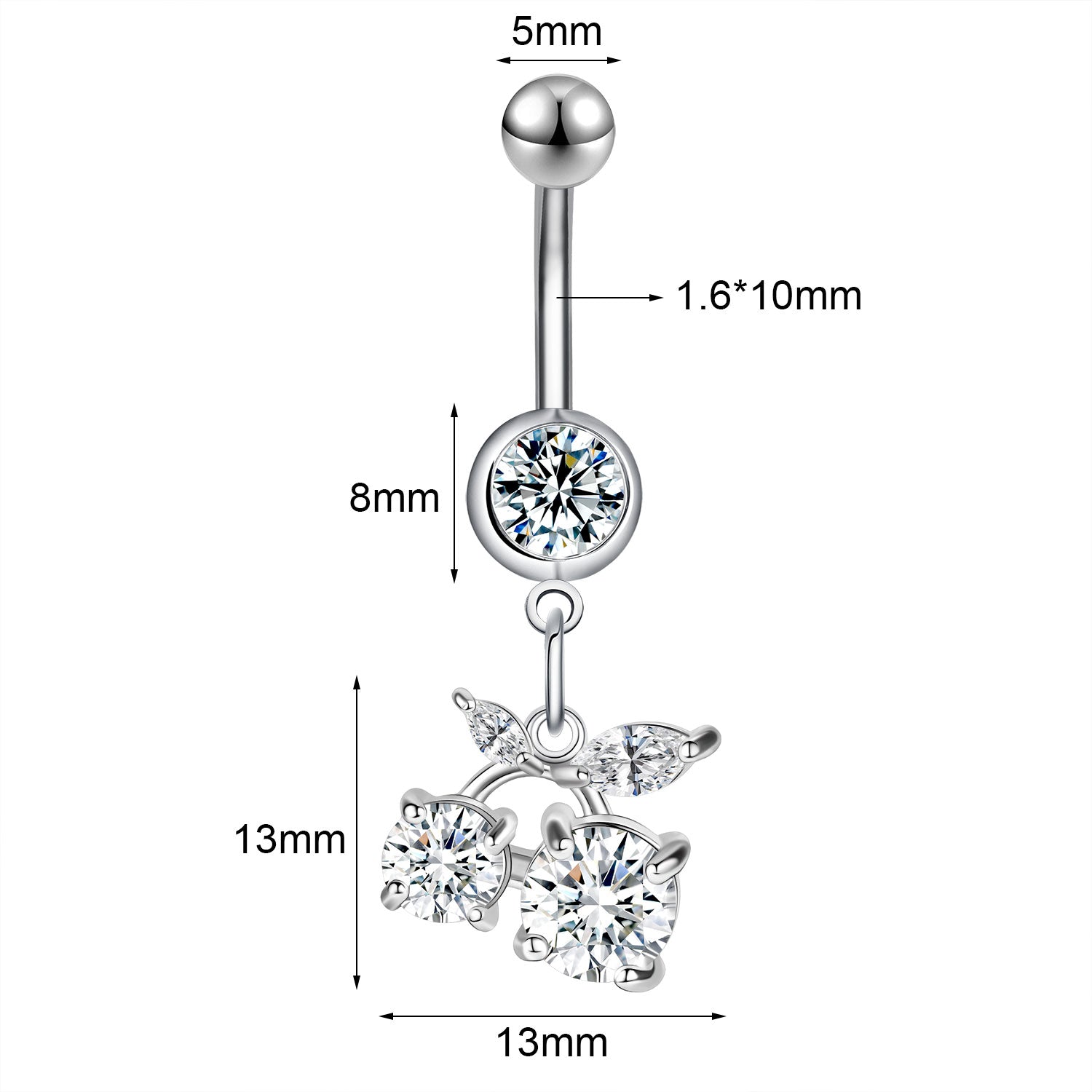 14G Cherry Dangle Belly Navel Rings CZ Crystal Belly Button Rings