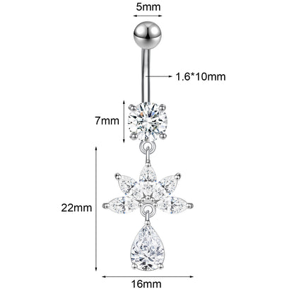 14G Zircon Dangle Belly Navel Rings Stainless Steel Belly Button Rings