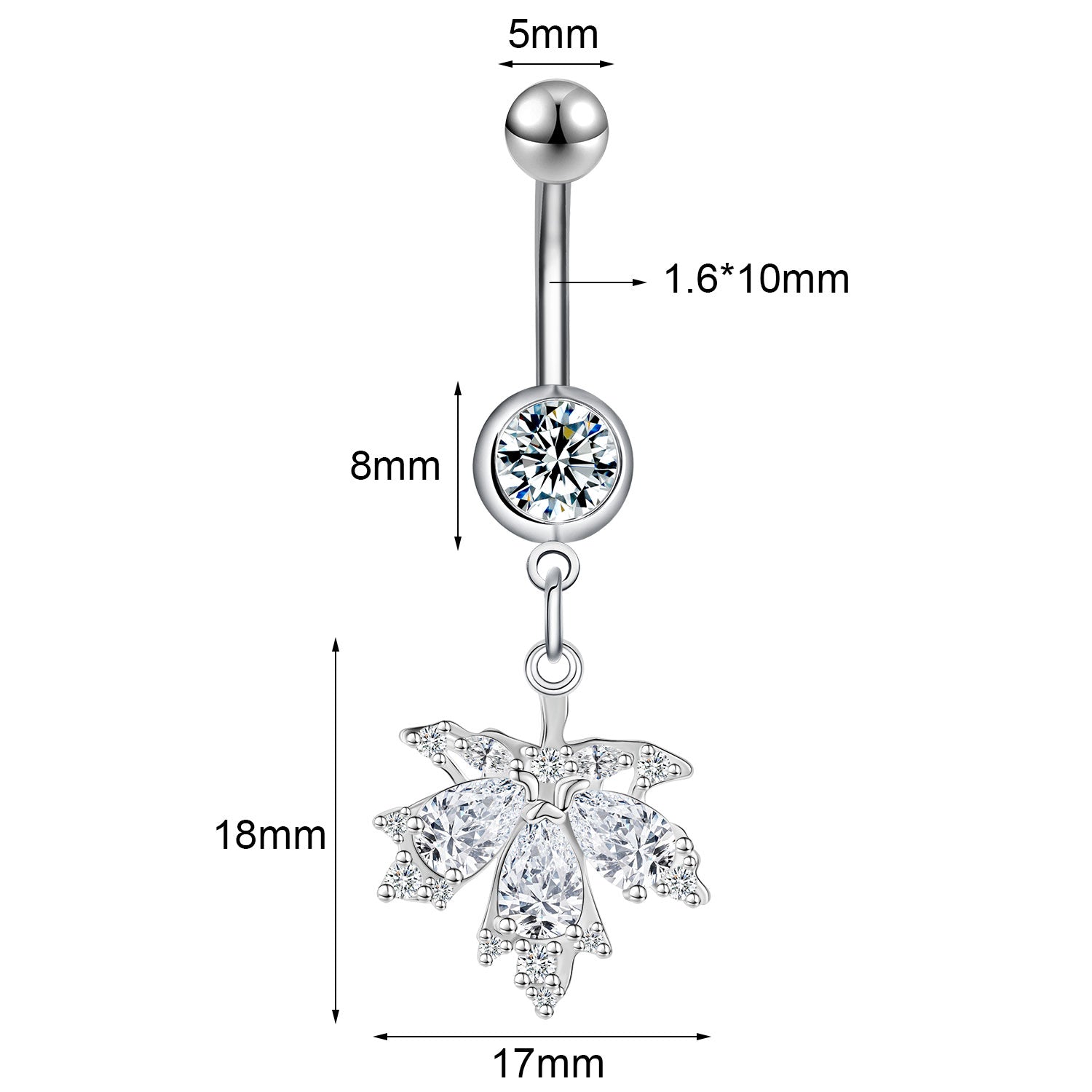 14G Maple Leaves Belly Navel Rings Clear Zircon Belly Button Rings