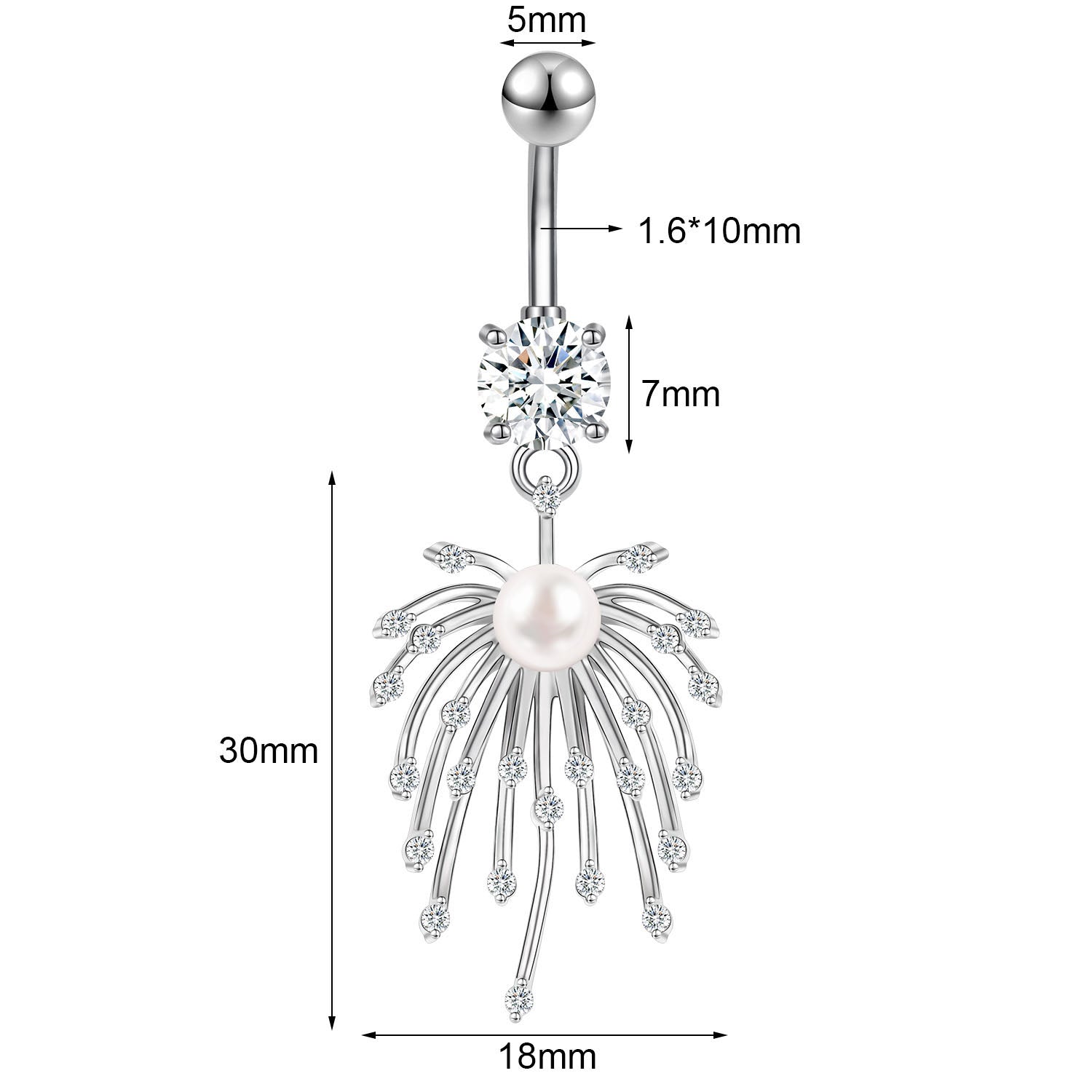 14G Fireworks Belly Navel Rings Clear Zircon Belly Button Rings