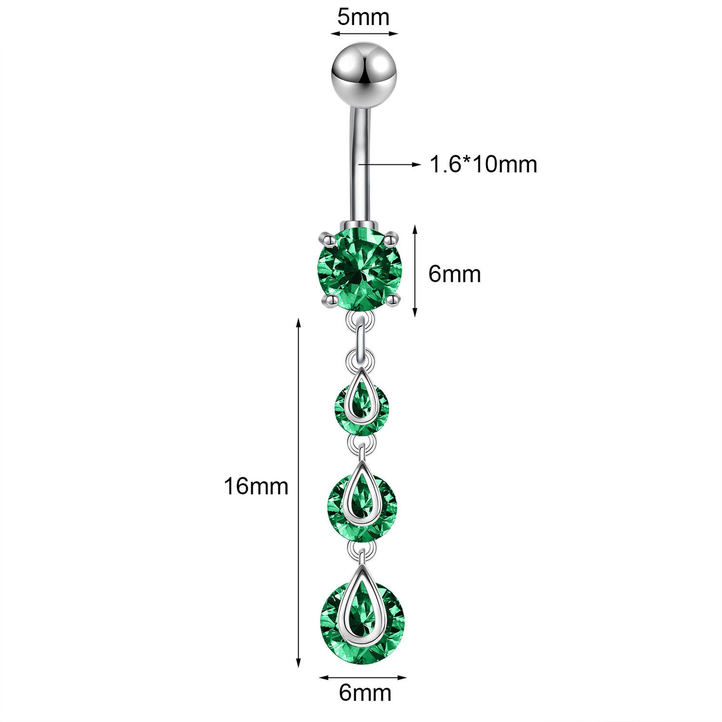 14G Stainless Steel Belly Navel Rings Green Zircon Belly Button Rings