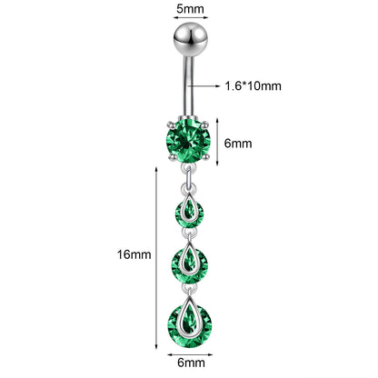 14G Stainless Steel Belly Navel Rings Green Zircon Belly Button Rings