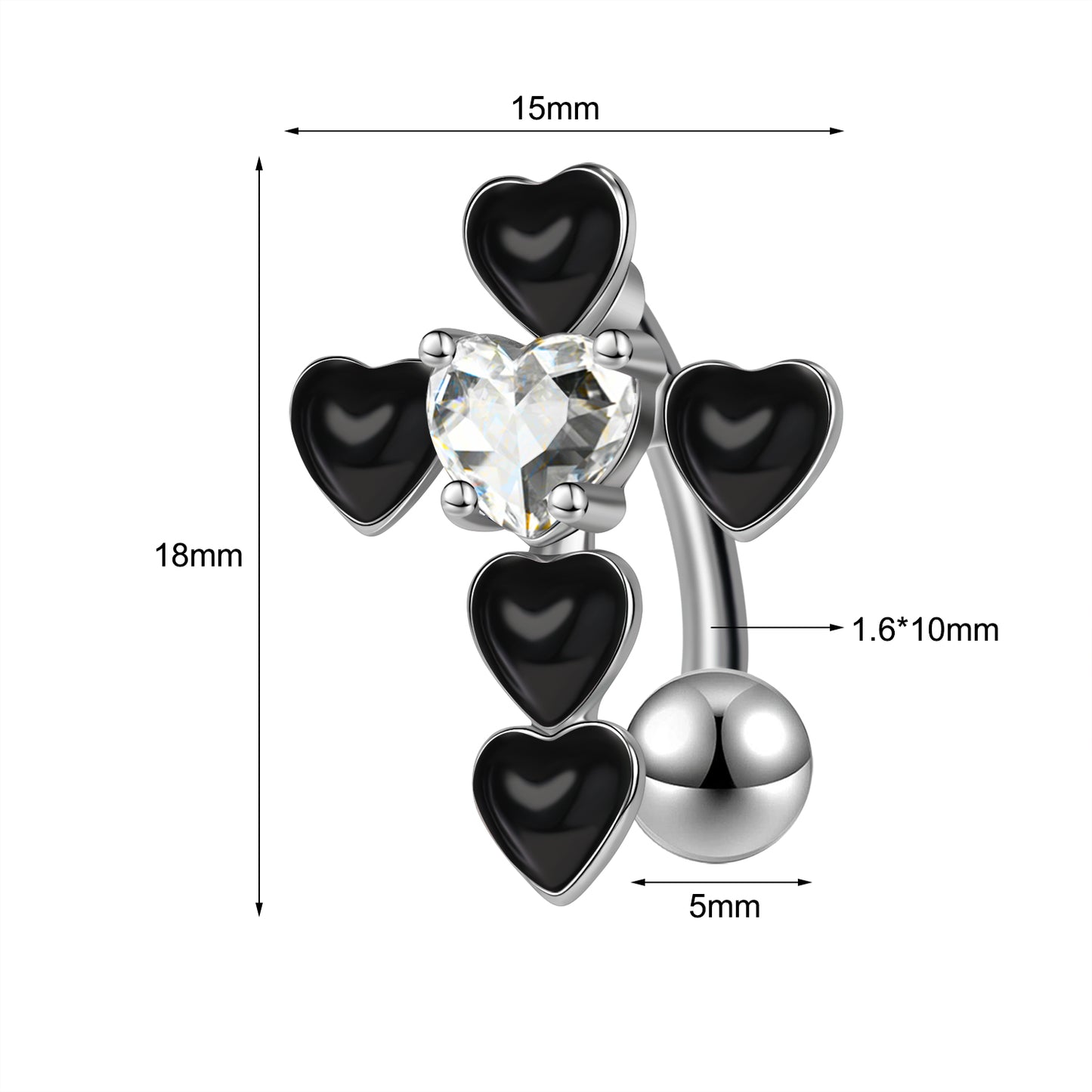 14G Heart Belly Navel Rings Clear Zircon Belly Button Rings