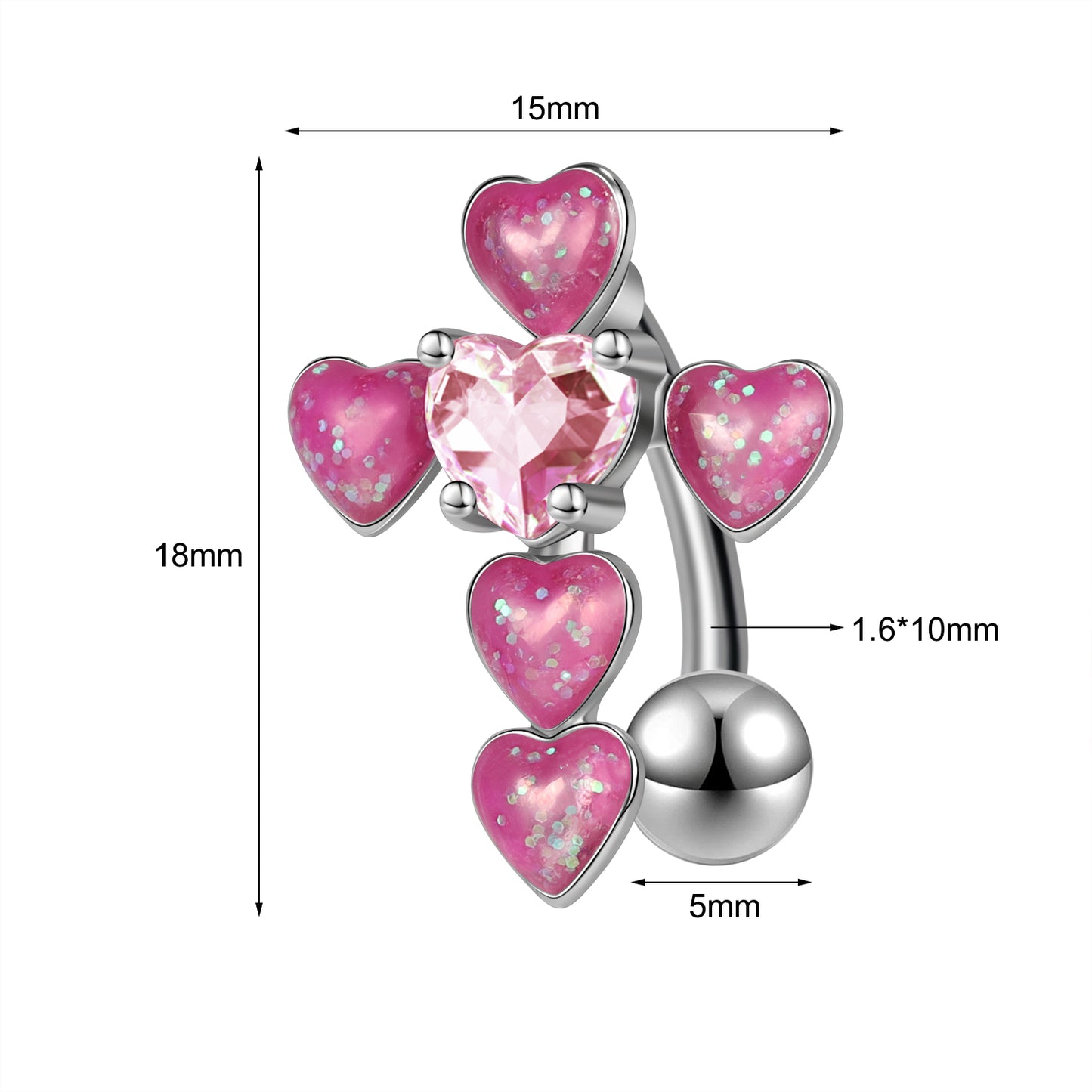 14G Heart Belly Navel Rings Pink Zircon Belly Button Rings