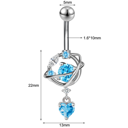 14G Heart Dangle Belly Navel Rings Blue Zircon Belly Button Rings