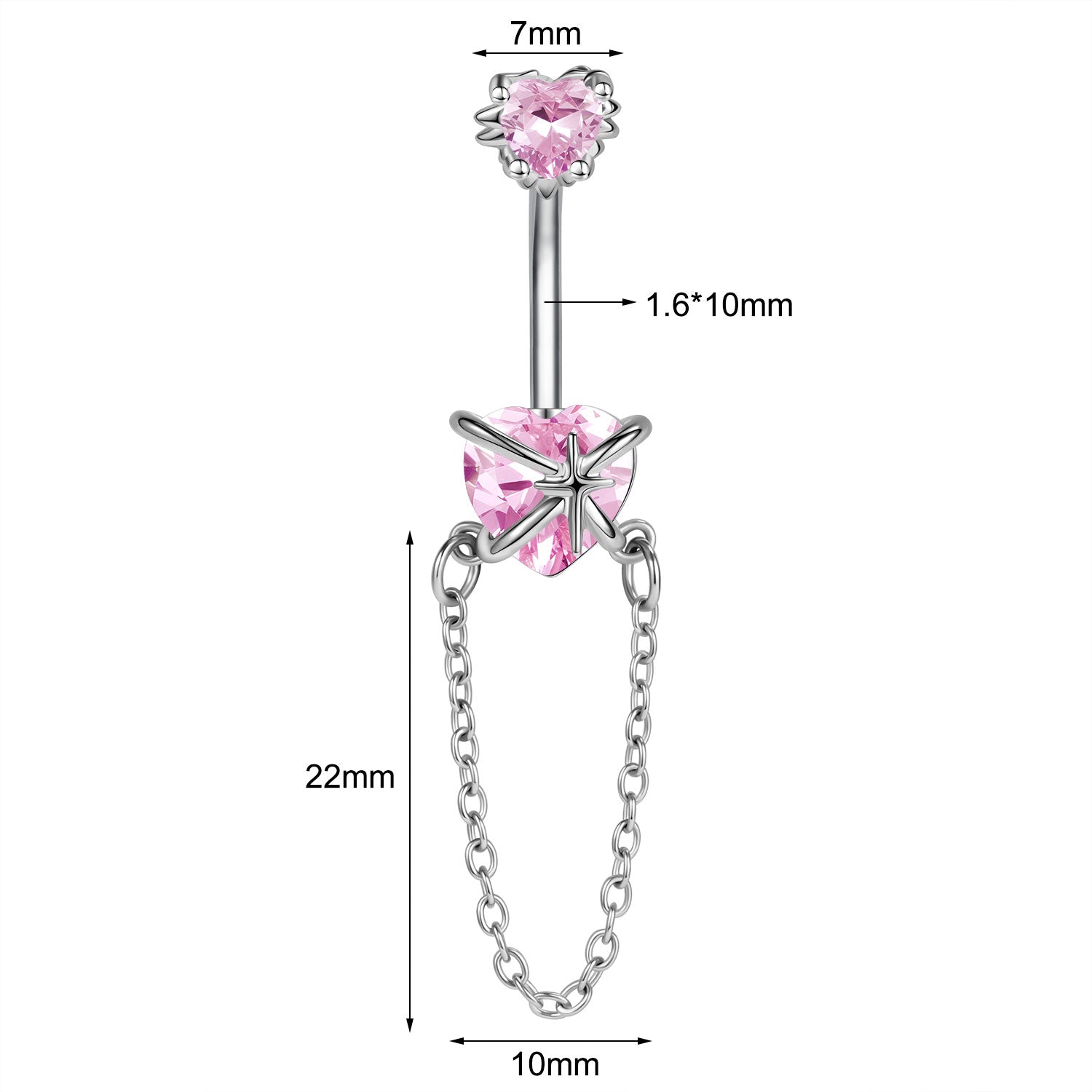 14G Stainless Steel Belly Navel Rings Pink Zircon Belly Button Rings