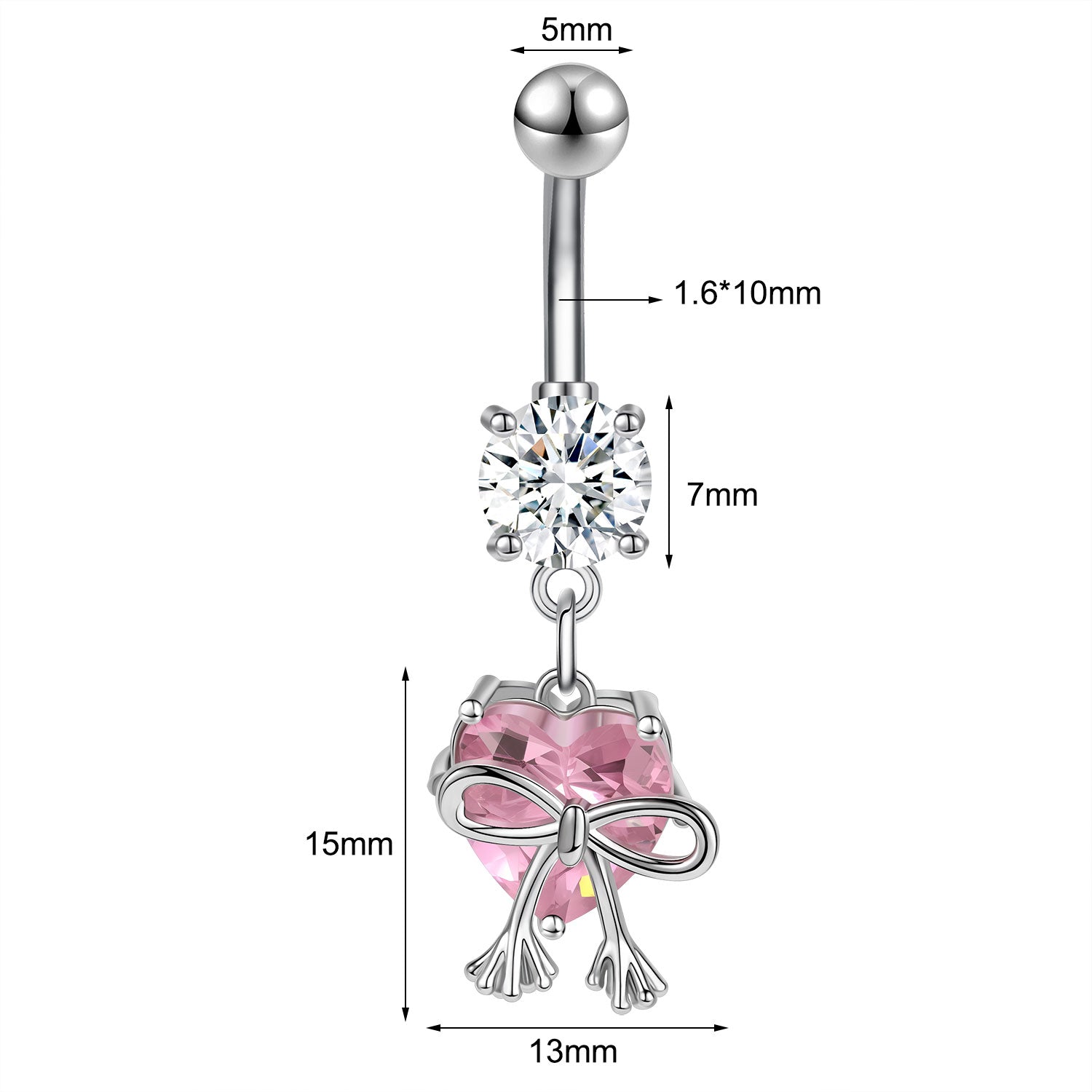 14G Bowknot Belly Navel Rings Pink Zircon Belly Button Rings