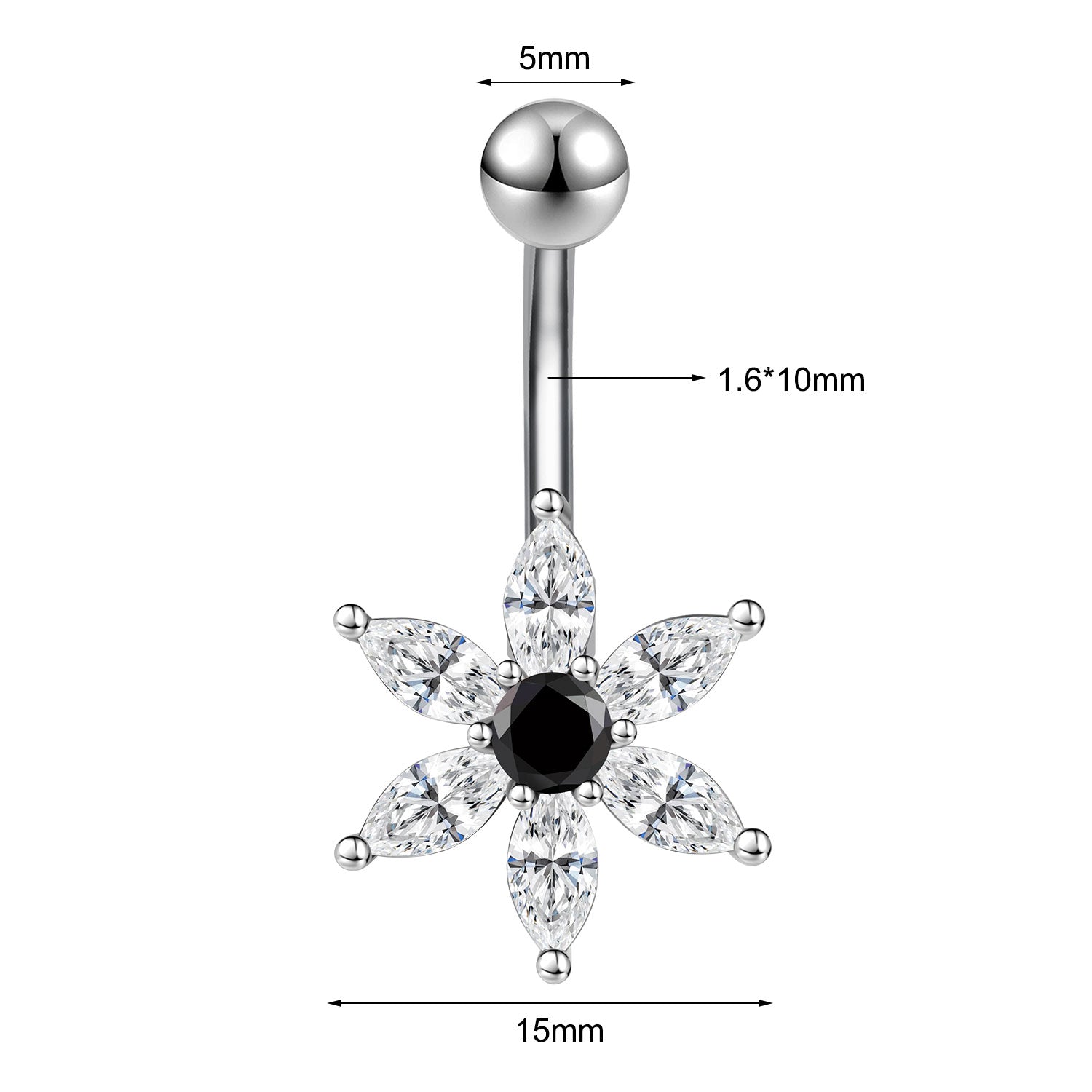 14G Flower Belly Navel Rings Cubic Zircon Belly Button Rings