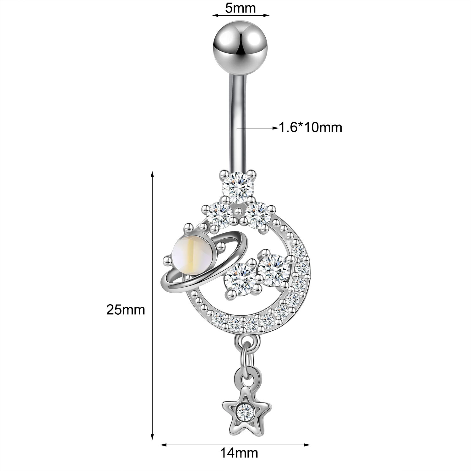 14G Planet Belly Navel Rings Cubic Zircon Belly Button Rings