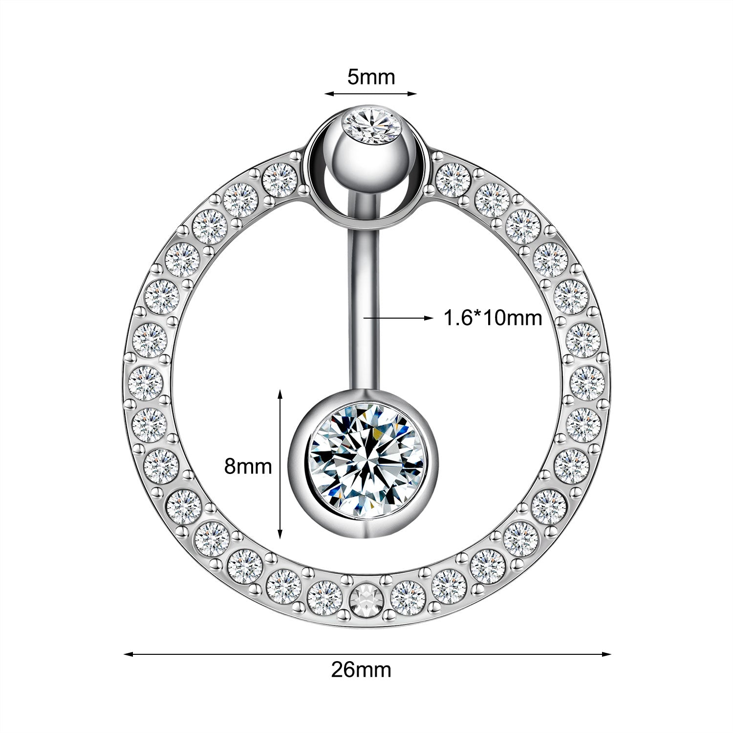 14G Round Belly Navel Rings Clear Zircon Belly Button Rings