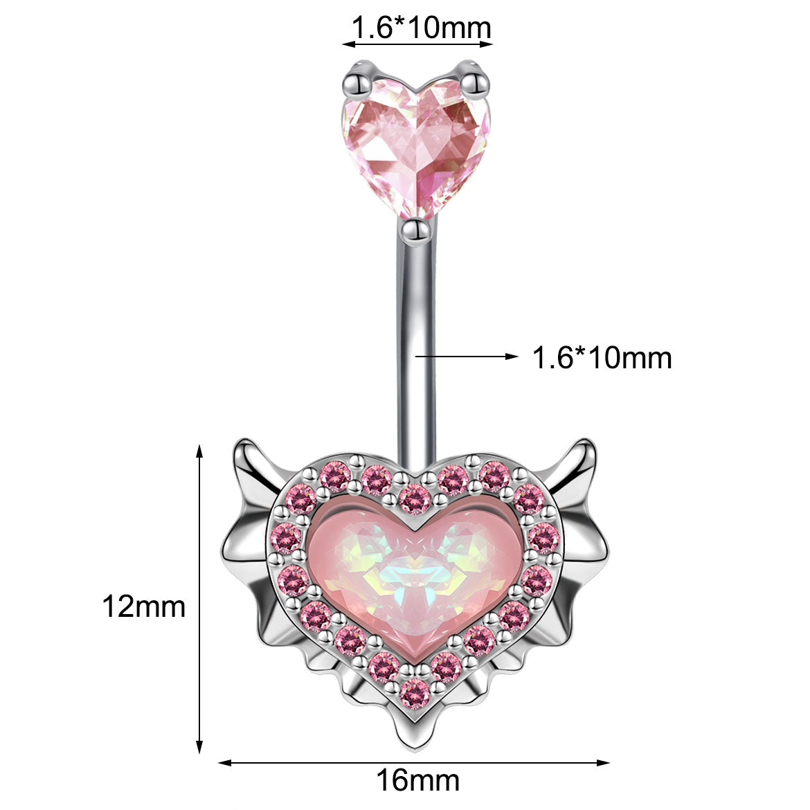 14G Double Heart Belly Navel Rings Pink Opal Belly Button Rings