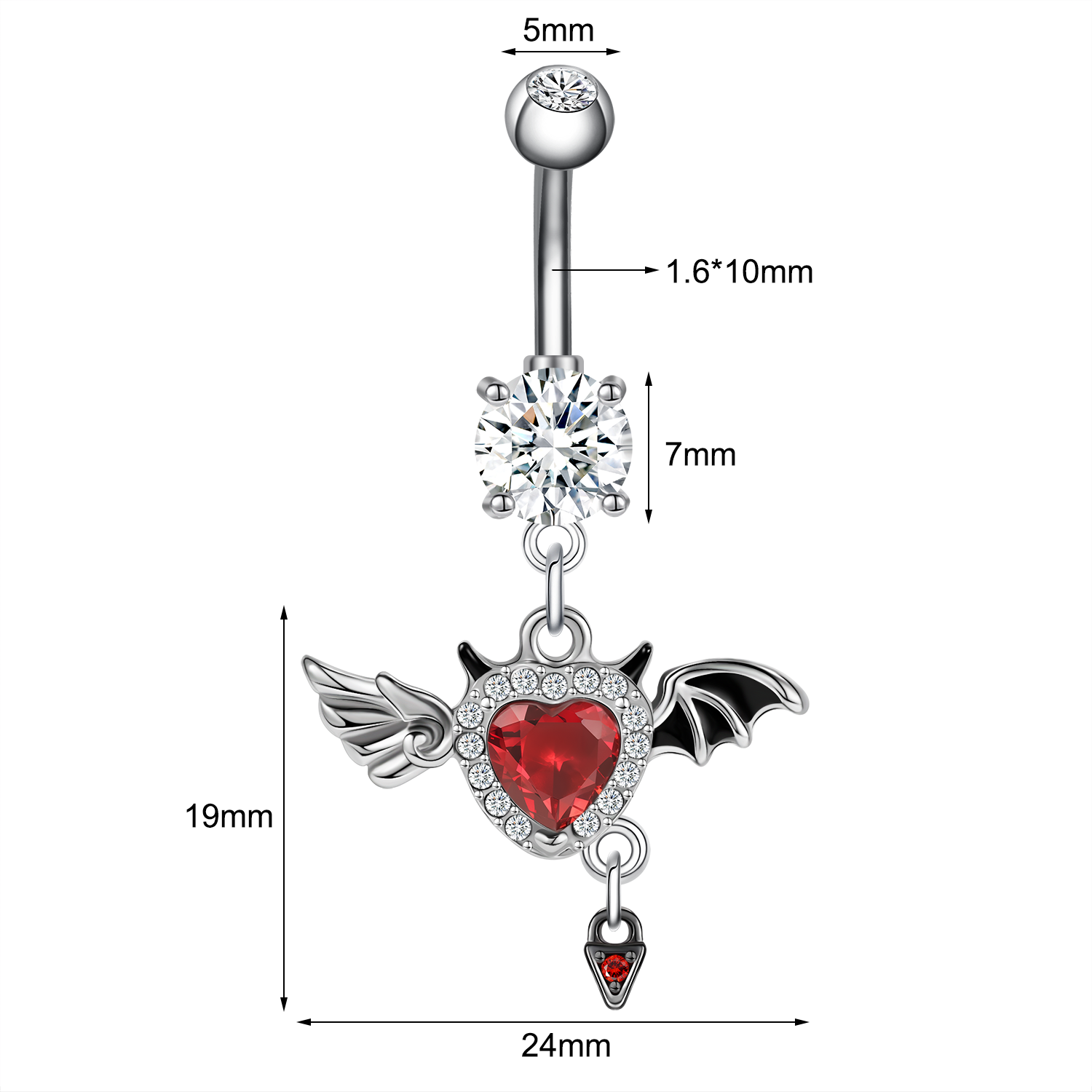 14G Devil Wings Belly Navel Rings Red Zircon Belly Button Rings