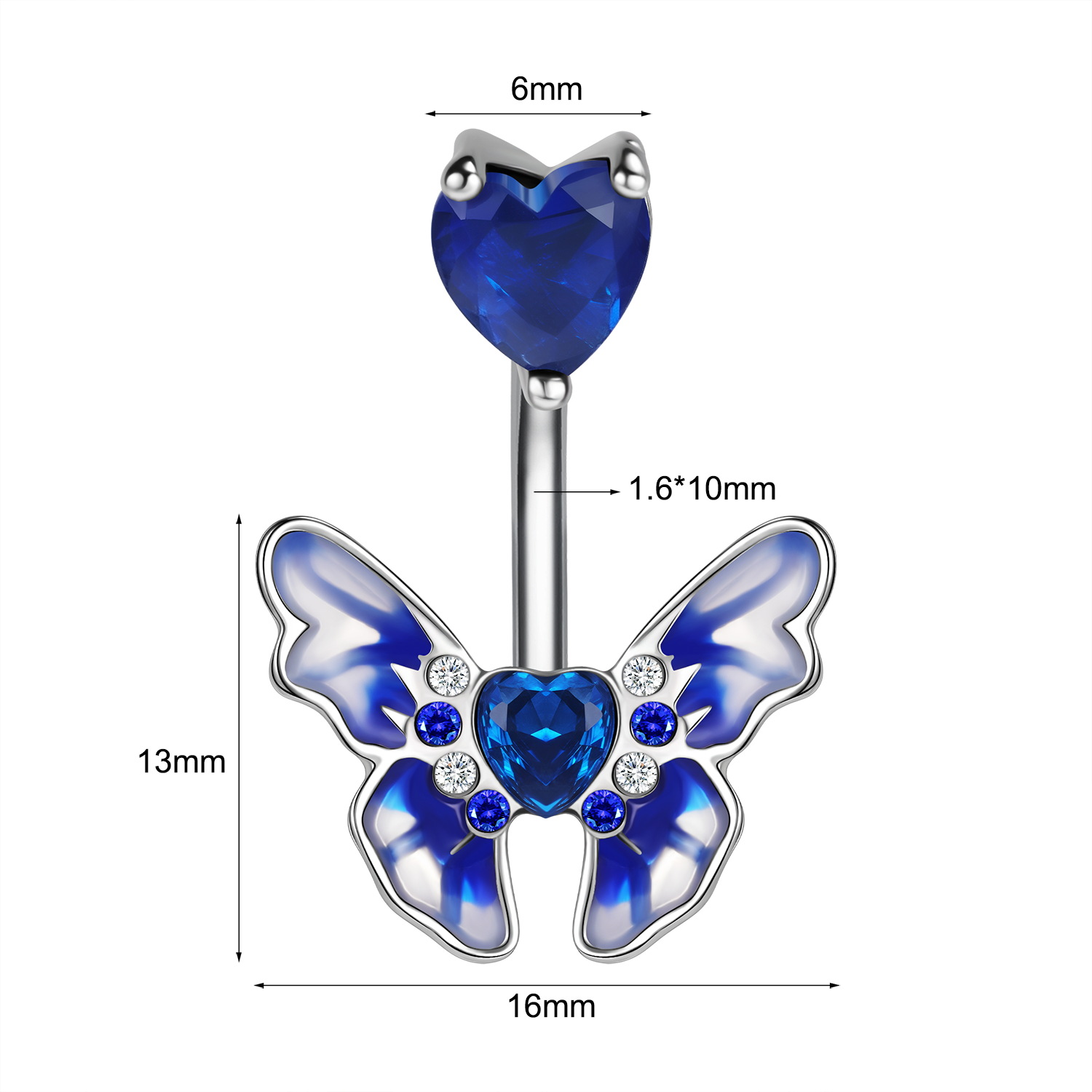 14G Butterfly Belly Navel Rings Bling Zircon Belly Button Rings