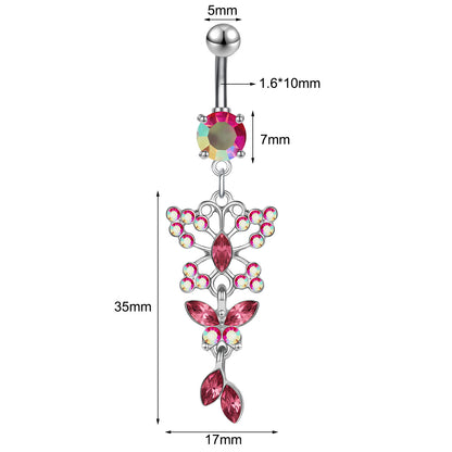 14G Zircon Dangle Belly Navel Rings Stainless Steel Belly Button Rings